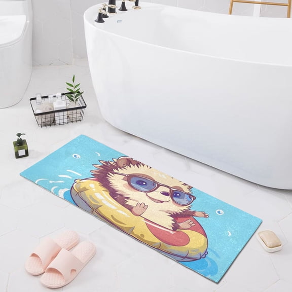 Bath Mat Soft Plush Non-Slip Absorbent Bathroom Rugs 39"x20" Cute Hedgehog on Sea