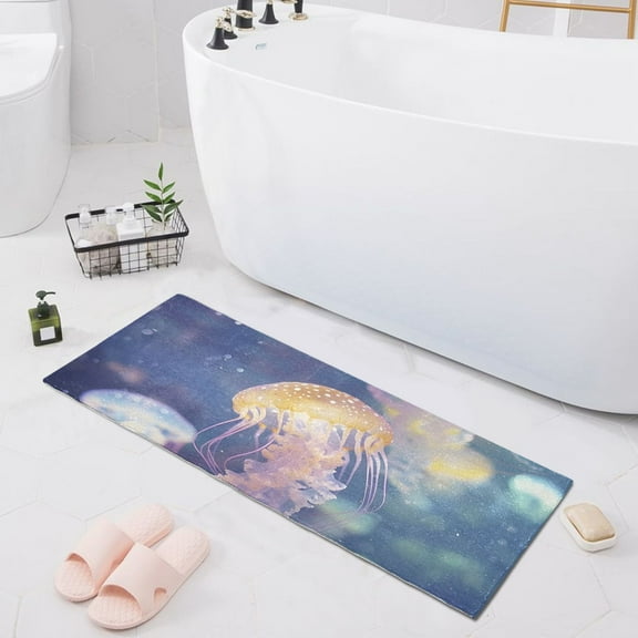 Bath Mat Soft Plush Non-Slip Absorbent Bathroom Rugs 39"x20" Cute Jellyfish