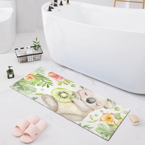 Bath Mat Soft Plush Non-Slip Absorbent Bathroom Rugs 39"x20" Cute Koala with Kiwi Fruit