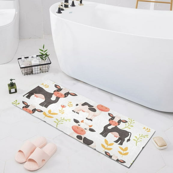 Bath Mat Soft Plush Non-Slip Absorbent Bathroom Rugs 39"x20" Cute Little Cow