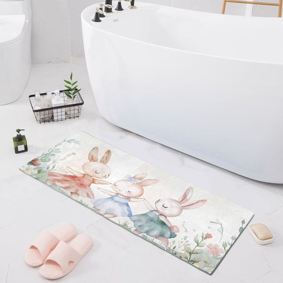 Bath Mat Soft Plush Non-Slip Absorbent Bathroom Rugs 39"x20" Cute Rabbit Ballet Dancing
