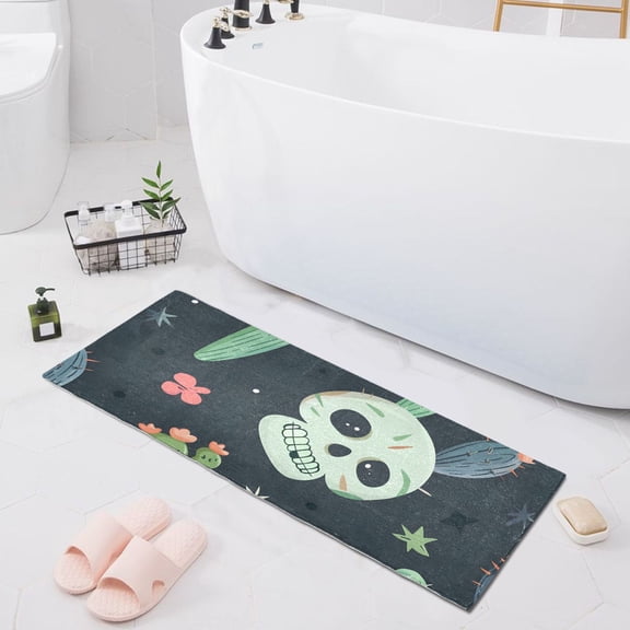 Bath Mat Soft Plush Non-Slip Absorbent Bathroom Rugs 39"x20" Cute Skull and Cactus