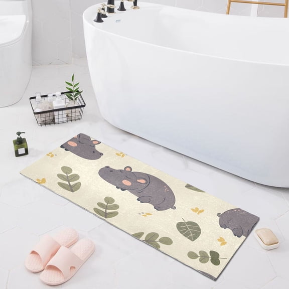 Bath Mat Soft Plush Non-Slip Absorbent Bathroom Rugs 39"x20" Cute Sleepy Hippo