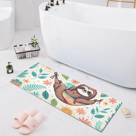 Bath Mat Soft Plush Non-Slip Absorbent Bathroom Rugs 39"x20" Cute Sloth on Hammock