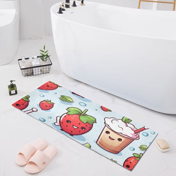 Bath Mat Soft Plush Non-Slip Absorbent Bathroom Rugs 39"x20" Cute Strawberries Face