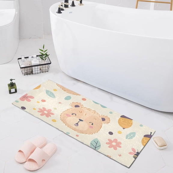 Bath Mat Soft Plush Non-Slip Absorbent Bathroom Rugs 39"x20" Cute Teddy Bear and Acorns