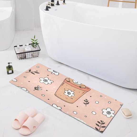 Bath Mat Soft Plush Non-Slip Absorbent Bathroom Rugs 39"x20" Cute Teddy Bear in Pot