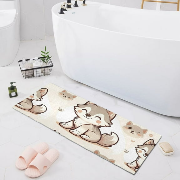 Bath Mat Soft Plush Non-Slip Absorbent Bathroom Rugs 39"x20" Cute Wolf