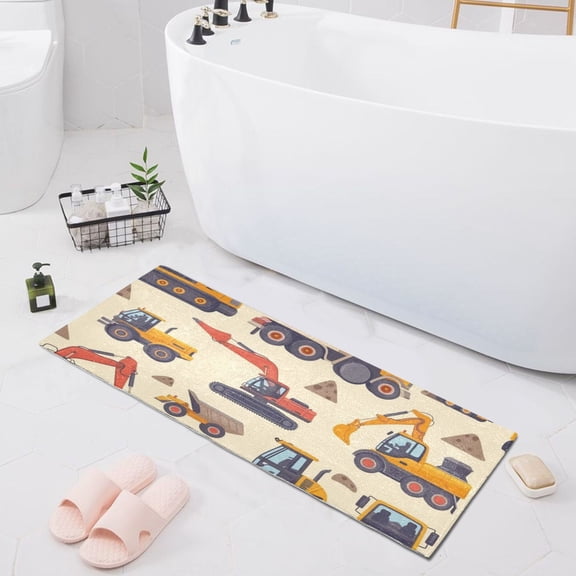 Bath Mat Soft Plush Non-Slip Absorbent Bathroom Rugs 39"x20" Digger Excavator Truck Mound