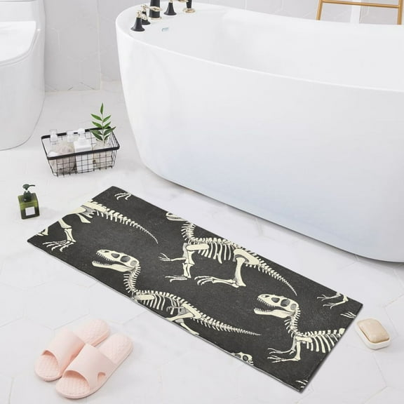 Bath Mat Soft Plush Non-Slip Absorbent Bathroom Rugs 39"x20" Dinosaur Skeleton