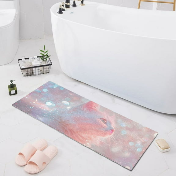 Bath Mat Soft Plush Non-Slip Absorbent Bathroom Rugs 39"x20" Dreamy Cat