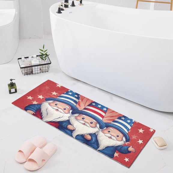 Bath Mat Soft Plush Non-Slip Absorbent Bathroom Rugs 39"x20" Dwarf with American Flag Hat