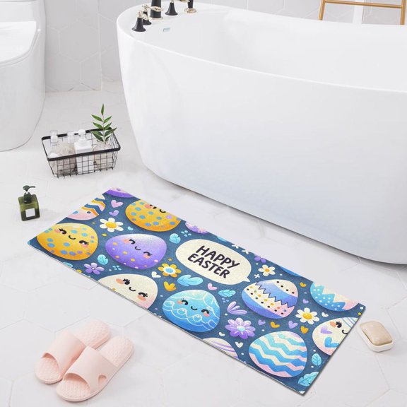 Bath Mat Soft Plush Non-Slip Absorbent Bathroom Rugs 39"x20" Easter Cute Egg
