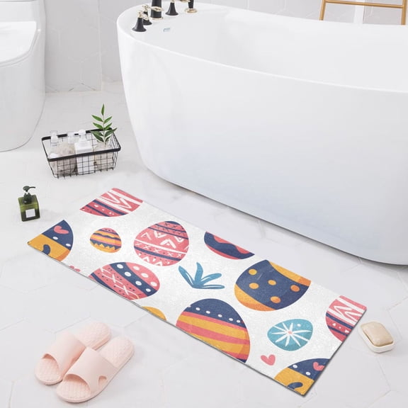 Bath Mat Soft Plush Non-Slip Absorbent Bathroom Rugs 39"x20" Easter Egg and Grass
