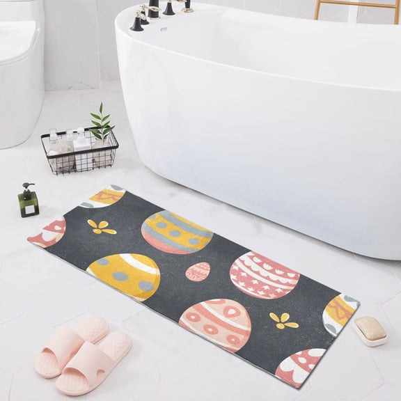 Bath Mat Soft Plush Non-Slip Absorbent Bathroom Rugs 39"x20" Easter Egg with Grass