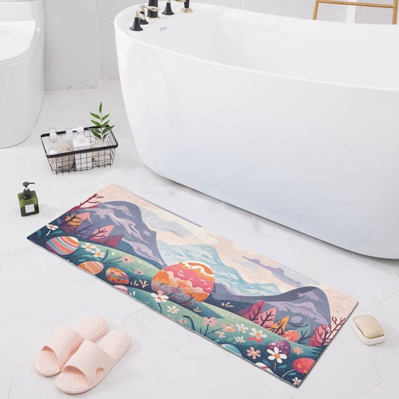 Bath Mat Soft Plush Non-Slip Absorbent Bathroom Rugs 39"x20" Easter Eggs with Mount