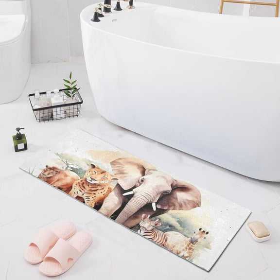 Bath Mat Soft Plush Non-Slip Absorbent Bathroom Rugs 39"x20" Elephant Lion Leopard Deer