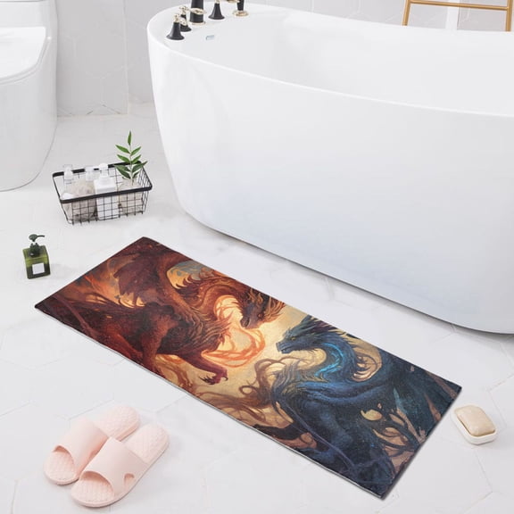 Bath Mat Soft Plush Non-Slip Absorbent Bathroom Rugs 39"x20" Fantasy Dragons Battle