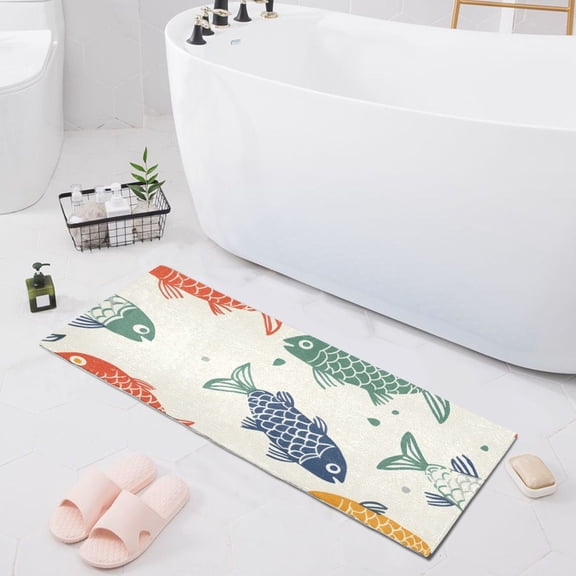 Bath Mat Soft Plush Non-Slip Absorbent Bathroom Rugs 39"x20" Fish Paper Cutting
