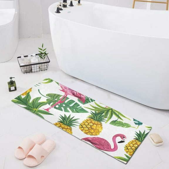 Bath Mat Soft Plush Non-Slip Absorbent Bathroom Rugs 39"x20" Flamingo Pineapple Leaf