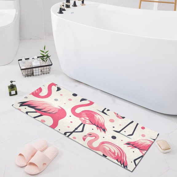 Bath Mat Soft Plush Non-Slip Absorbent Bathroom Rugs 39"x20" Flamingos with Polka Dot