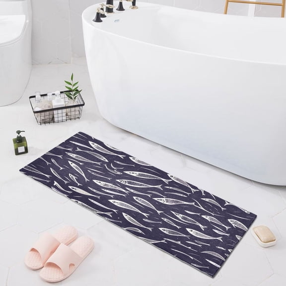 Bath Mat Soft Plush Non-Slip Absorbent Bathroom Rugs 39"x20" Flock Of Swimming Fish