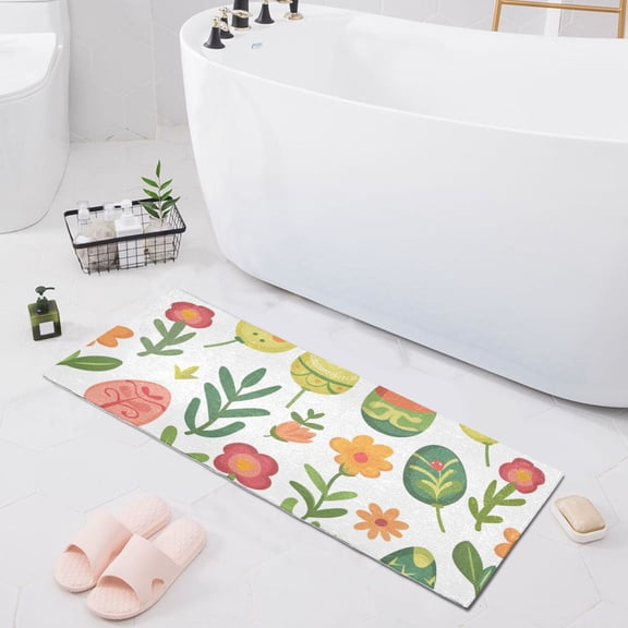 Bath Mat Soft Plush Non-Slip Absorbent Bathroom Rugs 39"x20" Flower and Easter Eggs