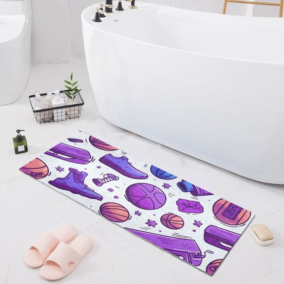 Bath Mat Soft Plush Non-Slip Absorbent Bathroom Rugs 39"x20" Football Basketball Shoes