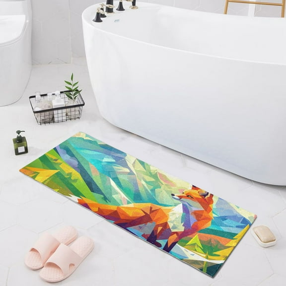Bath Mat Soft Plush Non-Slip Absorbent Bathroom Rugs 39"x20" Fox Look Mountain