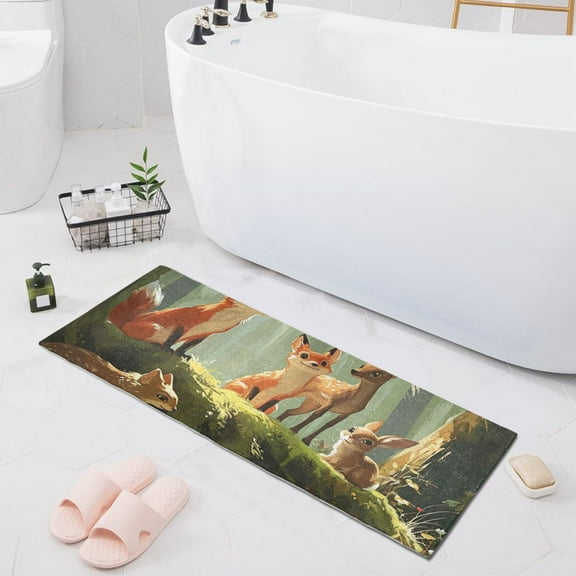 Bath Mat Soft Plush Non-Slip Absorbent Bathroom Rugs 39"x20" Fox Rabbit Deer