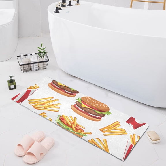 Bath Mat Soft Plush Non-Slip Absorbent Bathroom Rugs 39"x20" French Fries and Hamburger
