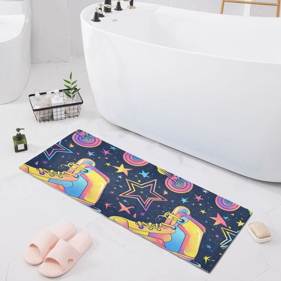 Bath Mat Soft Plush Non-Slip Absorbent Bathroom Rugs 39"x20" Funky Rollers Skates