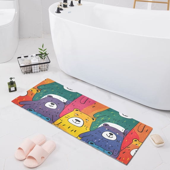 Bath Mat Soft Plush Non-Slip Absorbent Bathroom Rugs 39"x20" Funny Colorful Bears