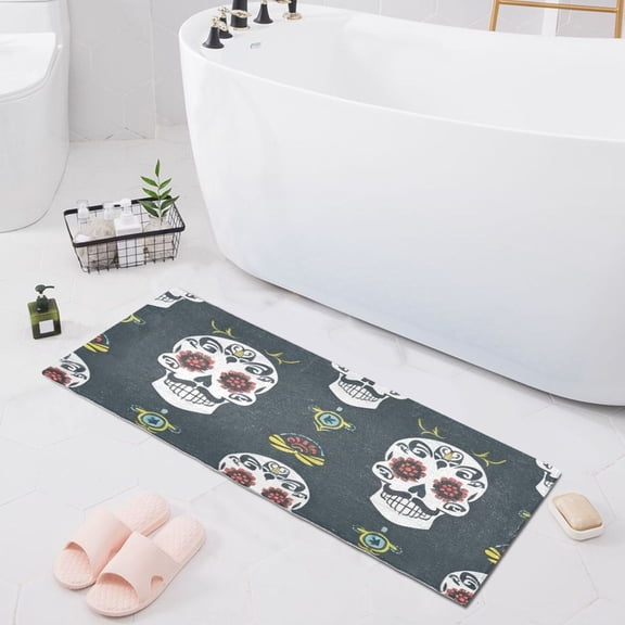 Bath Mat Soft Plush Non-Slip Absorbent Bathroom Rugs 39"x20" Funny Cool Skull