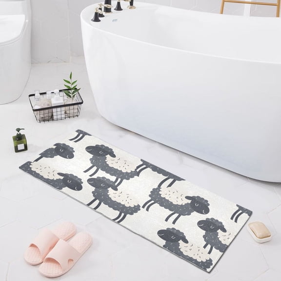 Bath Mat Soft Plush Non-Slip Absorbent Bathroom Rugs 39"x20" Funny Sheep