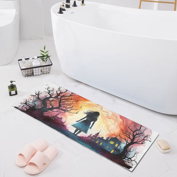 Bath Mat Soft Plush Non-Slip Absorbent Bathroom Rugs 39"x20" Girl Walks Into Town