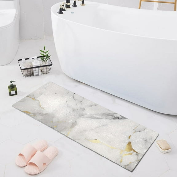 Bath Mat Soft Plush Non-Slip Absorbent Bathroom Rugs 39"x20" Grey White Marble