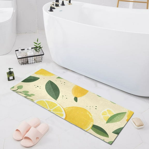 Bath Mat Soft Plush Non-Slip Absorbent Bathroom Rugs 39"x20" Hand Drawn Lemons