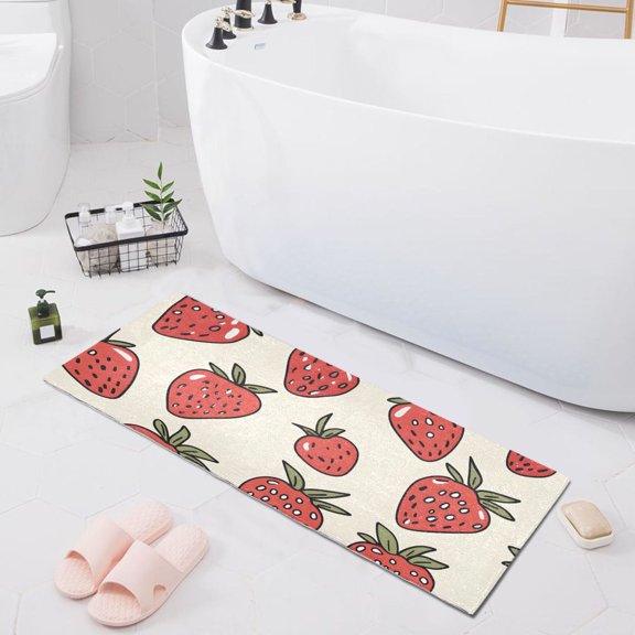 Bath Mat Soft Plush Non-Slip Absorbent Bathroom Rugs 39"x20" Hand Drawn Strawberry