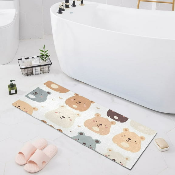 Bath Mat Soft Plush Non-Slip Absorbent Bathroom Rugs 39"x20" Happy Bear Faces