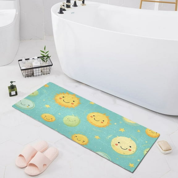 Bath Mat Soft Plush Non-Slip Absorbent Bathroom Rugs 39"x20" Happy Cartoon Sun