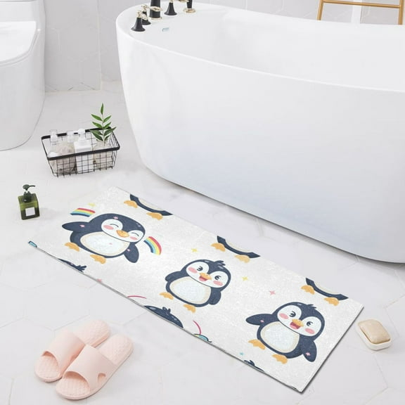 Bath Mat Soft Plush Non-Slip Absorbent Bathroom Rugs 39"x20" Happy Penguins