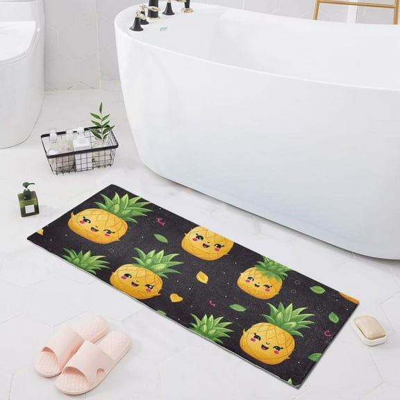 Bath Mat Soft Plush Non-Slip Absorbent Bathroom Rugs 39"x20" Happy Pineapple