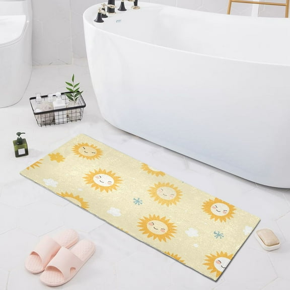 Bath Mat Soft Plush Non-Slip Absorbent Bathroom Rugs 39"x20" Happy Sun Face
