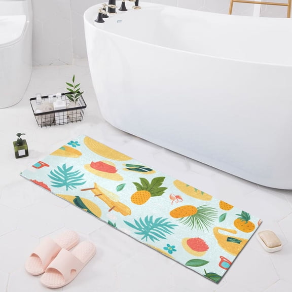 Bath Mat Soft Plush Non-Slip Absorbent Bathroom Rugs 39"x20" Hat Sunglasses Leaf Pineapple