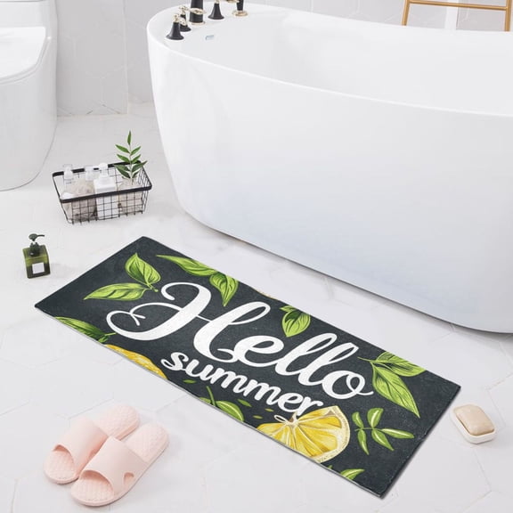 Bath Mat Soft Plush Non-Slip Absorbent Bathroom Rugs 39"x20" Hello Summer Lemon Leaf