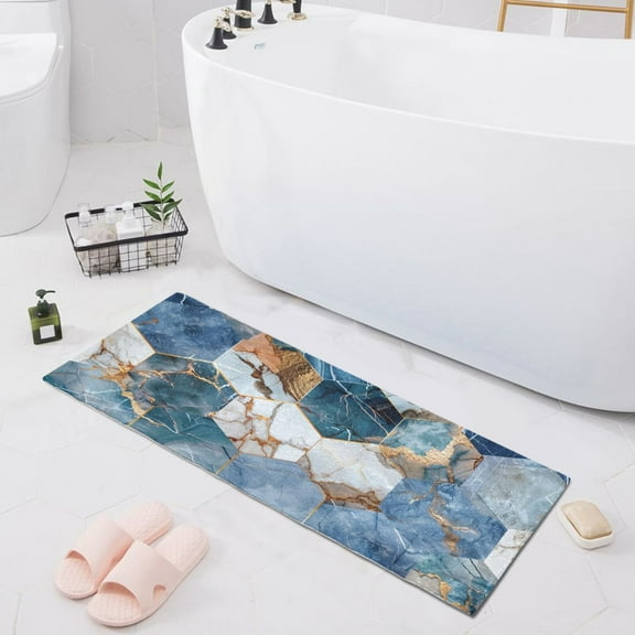 Bath Mat Soft Plush Non-Slip Absorbent Bathroom Rugs 39"x20" Hexagonal Marble
