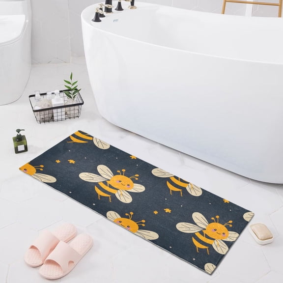 Bath Mat Soft Plush Non-Slip Absorbent Bathroom Rugs 39"x20" Honey Bee and Star