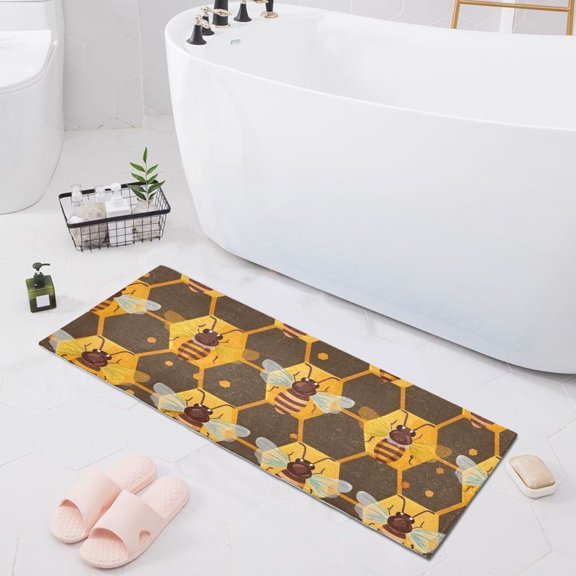 Bath Mat Soft Plush Non-Slip Absorbent Bathroom Rugs 39"x20" Honey Bee in Honeycomb