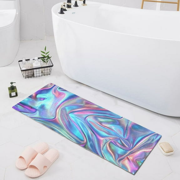 Bath Mat Soft Plush Non-Slip Absorbent Bathroom Rugs 39"x20" Iridescent Liquid Marble